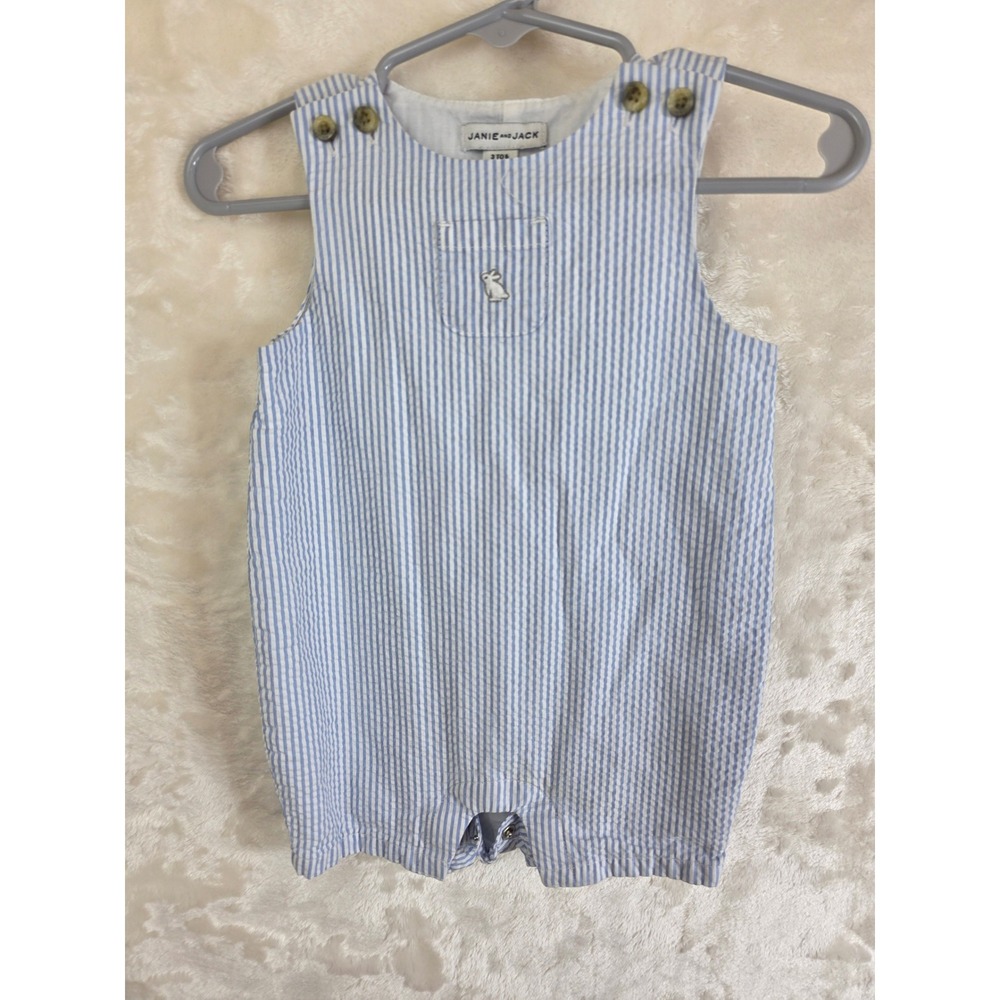 Janie and Jack Blue White Seersucker Bunny Romper 100038119 3-6 Months